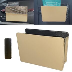 HUWANDE Car Trash Can,Multi-Function Garbage Can,Small Car Door Organizer,Leather Car Trash Can Front Seat,Car Seat Back Storage Box (Black)