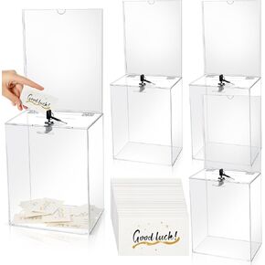 4 Pack Acrylic Raffle Box with Lock and 400 Tickets Cards Clear Ballot Box Suggestion Box Donation Box Ticket Box with Slot Storage Container for Voting Charity Collection 6.3 x 4.5 x 3.9 Inch