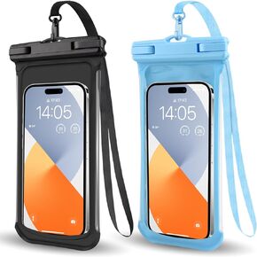 2 PCS Waterproof Phone Pouch, IPX8 Underwater Case for iPhone 15 14 13 Pro Max Plus, Galaxy S24 S23 Pixel 8a 7a Up to 8",Dry Bag for Beach Cruise Essentials, Black Orange