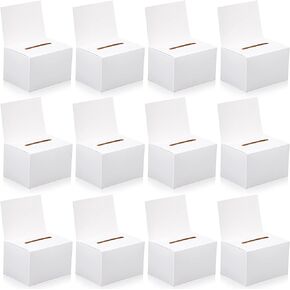 صندوق السحب صندوق الاقتراع صندوق التبرع لجمع التبرعات 6.25 × 4.5 × 4.5 بوصة صناديق تذاكر من الورق المقوى الأبيض اللامع مع فتحة رأس قابلة للإزالة صندوق خيري لجمع تصويت بطاقة العمل (24)