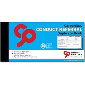 Cherry Conduct Referral Slips for Schools 2pt (8.3 inches x 3.9 inches) 50 Duplicate Copies per Book