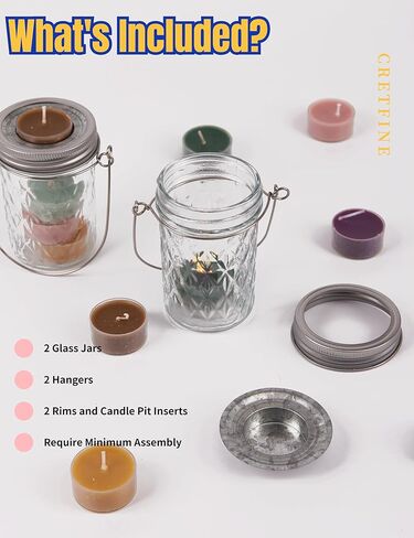 CretFine Tea Light Candle حامل زجاجي، حاملات شموع نذرية لشموع الشاي السائبة، حامل شمع جرة ميسون مع أغطية الشموع، حامل شموع التخييم للقطعة المركزية، الزفاف، ديكور المنزل 2 حزمة، 8oz in Kuwait