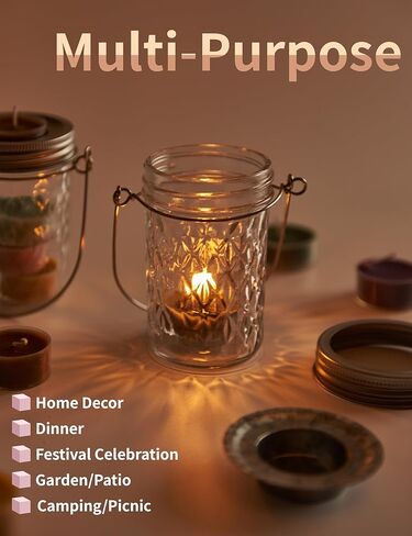CretFine Tea Light Candle حامل زجاجي، حاملات شموع نذرية لشموع الشاي السائبة، حامل شمع جرة ميسون مع أغطية الشموع، حامل شموع التخييم للقطعة المركزية، الزفاف، ديكور المنزل 2 حزمة، 8oz in Kuwait