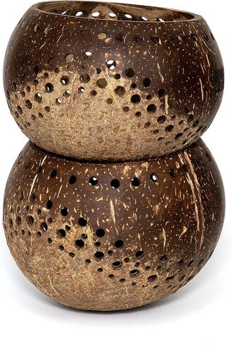 حامل شمع على شكل قشرة جوز الهند من جنجل كالتشر | حاملي الشموع الطبيعية الخفيفة | مثالية لحفلات الزفاف وديكور المنزل والحدائق | وعاء جوز الهند العضوي الفريد من نوعه مكون من قطعتين in Kuwait