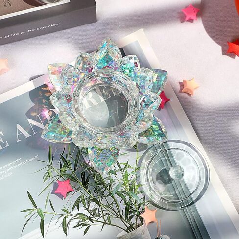 OwnMy Crystal Lotus Flower Dappen Dish with Lid Glass Tea Light Holder Lotus Petal Votive Candle Holder Candle Stand, Glass Flower Monomer Dish for DIY Nail Art Bowl Cup Jewlery Tray for Home Decor in Saudi Arabia