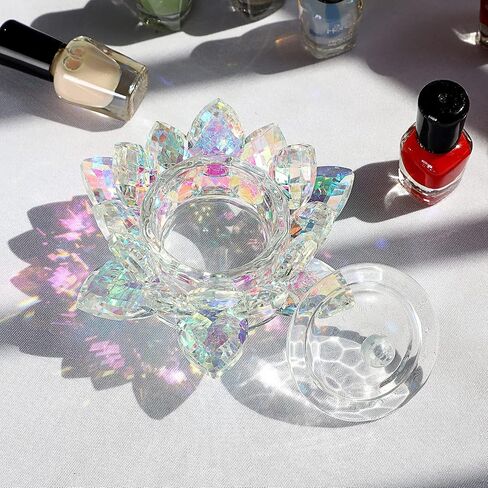 OwnMy Crystal Lotus Flower Dappen Dish with Lid Glass Tea Light Holder Lotus Petal Votive Candle Holder Candle Stand, Glass Flower Monomer Dish for DIY Nail Art Bowl Cup Jewlery Tray for Home Decor in Saudi Arabia