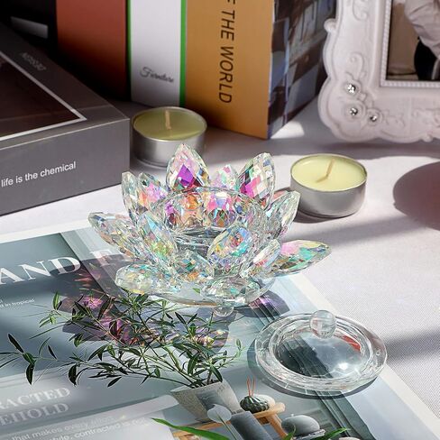 OwnMy Crystal Lotus Flower Dappen Dish with Lid Glass Tea Light Holder Lotus Petal Votive Candle Holder Candle Stand, Glass Flower Monomer Dish for DIY Nail Art Bowl Cup Jewlery Tray for Home Decor in Saudi Arabia