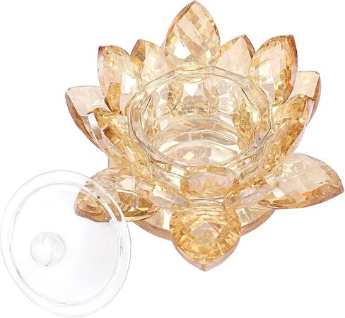 OwnMy Crystal Lotus Flower Dappen Dish with Lid Glass Tea Light Holder Lotus Petal Votive Candle Holder Candle Stand, Glass Flower Monomer Dish for DIY Nail Art Bowl Cup Jewlery Tray for Home Decor in Saudi Arabia