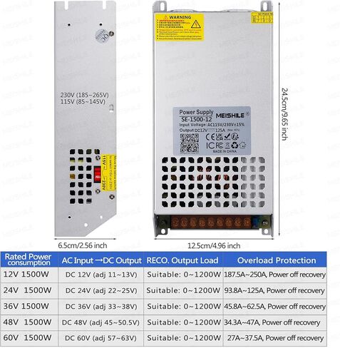 MEISHILE 60V 25A 1500W تحويل التيار الكهربائي محول AC إلى DC محول محول لمصباح ضوء شريط السائق LED، مكبر للصوت، آلة، 120V 110V إلى 60Volt 5A 8A 10A 15A 20Amp in Kuwait