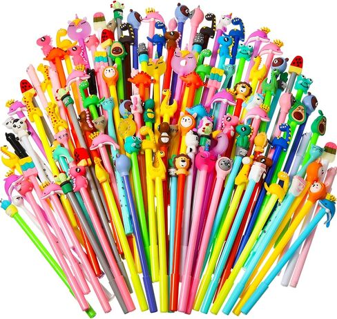 300 Pcs Novelty Pens Bulk Kids Cute Pens Cartoon Fun Pens 0.5 mm Black Gel Ink Pens Assorted Animal Styles Kawaii Decorative Writing Pens for School Office Home Teacher Student Kids Gift Supplies in Saudi Arabia