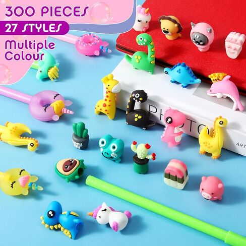 300 Pcs Novelty Pens Bulk Kids Cute Pens Cartoon Fun Pens 0.5 mm Black Gel Ink Pens Assorted Animal Styles Kawaii Decorative Writing Pens for School Office Home Teacher Student Kids Gift Supplies in Saudi Arabia