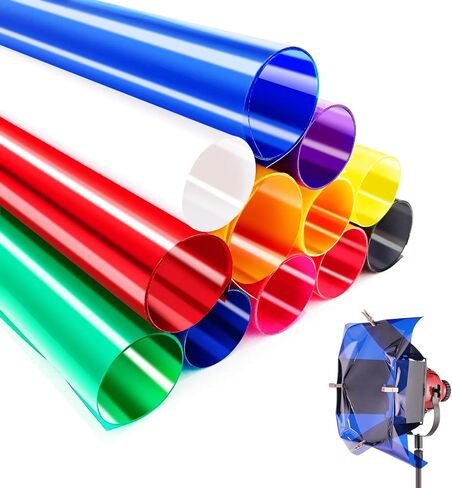 12 Pcs 16x20inch Correction Gel Light Filter Lighting Gels Diffuser 12 Colors Overlays Transparent Plastic Sheets Film for Landscape Led Light, Photography, Video, Photo, Stage in Saudi Arabia