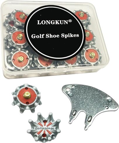 مسامير مدببة لأحذية الجولف، 28 قطعة من مسامير FJ في مسامير الجولف الناعمة مع خيط معدني و1 قطعة من معاول الجولف المعدنية سهلة التركيب لأحذية الجولف اللولبية للقدم (رمادي أحمر) LONGKUN in Kuwait