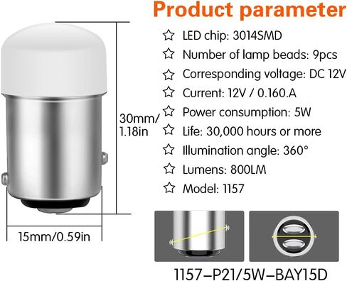 DuaBhoi 4× 1157 LED BAY15D 1034 2057 2357 7528 P21/5W Bulb Replacement for Car RV Camper Reverse Lamps Back Up Tail Brake Stop Parking Interior Indoor Dome Light White in Saudi Arabia