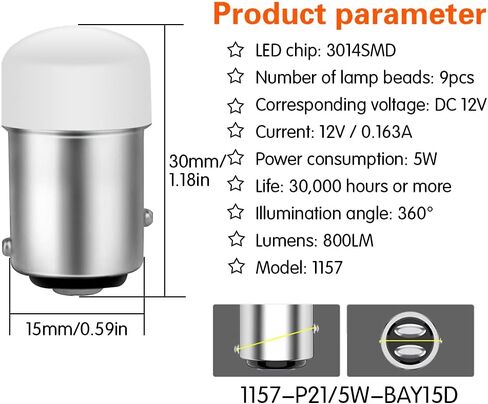 DuaBhoi 4× 1157 LED BAY15D 1034 2057 2357 7528 P21/5W Bulb Replacement for Car RV Camper Reverse Lamps Back Up Tail Brake Stop Parking Interior Indoor Dome Light White in Saudi Arabia