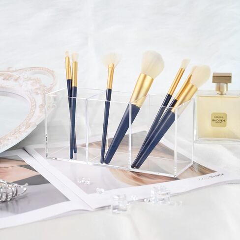 XCVBNM Acrylic Pen Holder 3 Compartments, Clear Makeup Brushes Holder Pen Pot Pencil Holder Organiser Cup Desk Stationery Storage for Home, Office and School Countertop Desk Accessory Storage in Saudi Arabia