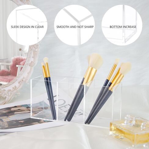 XCVBNM Acrylic Pen Holder 3 Compartments, Clear Makeup Brushes Holder Pen Pot Pencil Holder Organiser Cup Desk Stationery Storage for Home, Office and School Countertop Desk Accessory Storage in Saudi Arabia