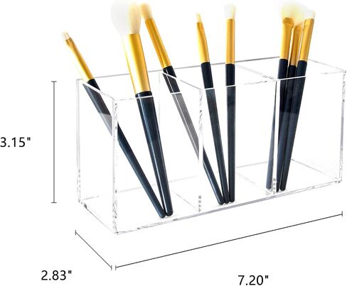 XCVBNM Acrylic Pen Holder 3 Compartments, Clear Makeup Brushes Holder Pen Pot Pencil Holder Organiser Cup Desk Stationery Storage for Home, Office and School Countertop Desk Accessory Storage in Saudi Arabia
