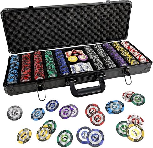 رقائق بوكر كلاي، 500 قطعة 14 جرام مجموعة شرائح بوكر مع حافظة بوكر مقاومة للصدمات من النوع K، رقائق مرقمة، مجموعة بوكر لبلاك جاك تكساس هولدم in Kuwait