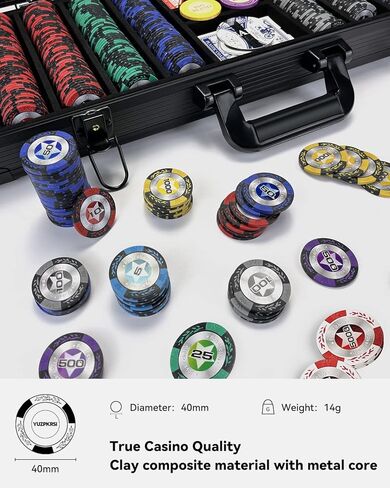 رقائق بوكر كلاي، 500 قطعة 14 جرام مجموعة شرائح بوكر مع حافظة بوكر مقاومة للصدمات من النوع K، رقائق مرقمة، مجموعة بوكر لبلاك جاك تكساس هولدم in Kuwait