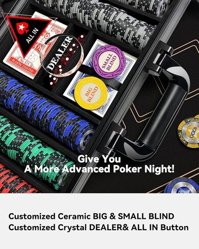 رقائق بوكر كلاي، 500 قطعة 14 جرام مجموعة شرائح بوكر مع حافظة بوكر مقاومة للصدمات من النوع K، رقائق مرقمة، مجموعة بوكر لبلاك جاك تكساس هولدم in Kuwait