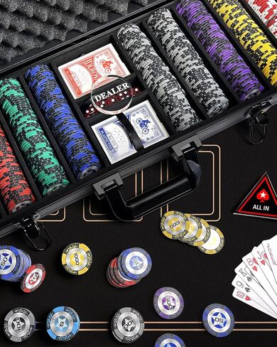 رقائق بوكر كلاي، 500 قطعة 14 جرام مجموعة شرائح بوكر مع حافظة بوكر مقاومة للصدمات من النوع K، رقائق مرقمة، مجموعة بوكر لبلاك جاك تكساس هولدم in Kuwait