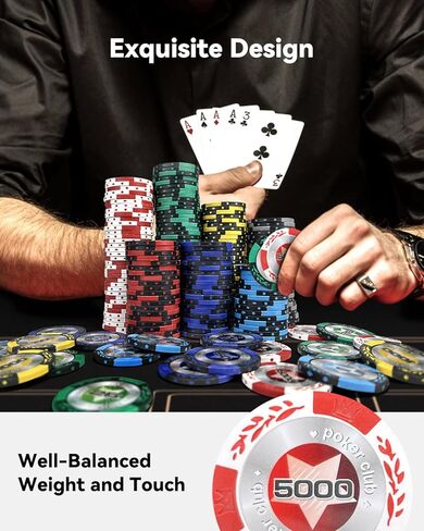 رقائق بوكر كلاي، 500 قطعة 14 جرام مجموعة شرائح بوكر مع حافظة بوكر مقاومة للصدمات من النوع K، رقائق مرقمة، مجموعة بوكر لبلاك جاك تكساس هولدم in Kuwait