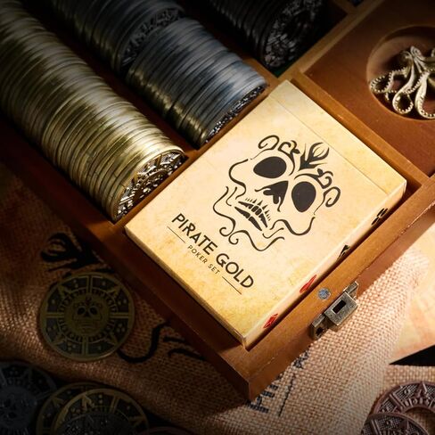 PIRATEGOLD القراصنة تحت عنوان مجموعة شرائح البوكر المعدنية 300 قطعة لتكساس هولدم، الذهب، الفضة، جونميتال، العملات البرونزية مع 2 × بطاقات بطاقات، 1 × حقيبة حمل خشبية مخصصة in Saudi Arabia