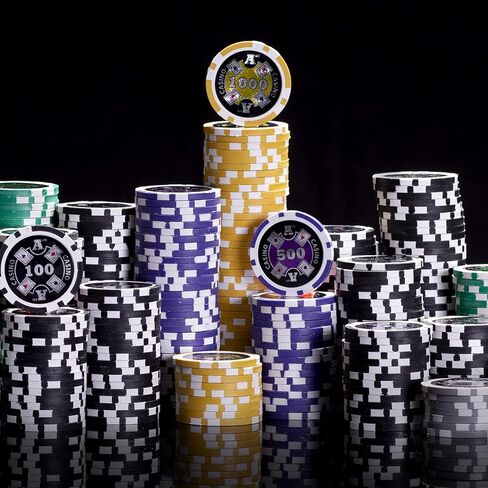 مجموعة شرائح بوكر Ace Casino في حقيبة حمل من الألومنيوم - رقائق بوكر Holo Inlay ثقيلة الوزن بوزن 14 جرامًا بجودة الكازينو - مع نرد وأوراق لعب - حماية شديدة التحمل - حقيبة محمولة قابلة للقفل (500 قيراط) in Kuwait
