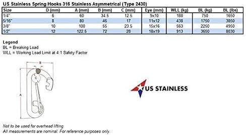 الولايات المتحدة الفولاذ المقاوم للصدأ 2 قطع الفولاذ المقاوم للصدأ 316 خطاف بنابض حلقة تسلق 5/16 "(8 مللي متر) مشبك أمان من الدرجة البحرية in Kuwait