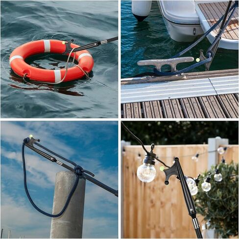 SAN LIKE خطاف قارب تلسكوبي - خطاف قارب من سبائك الألومنيوم ذو 4 مراحل لرسو السفن بطول 17.8 قدم، عمود خطاف قارب متين مقاوم للصدأ مع عمود دفع للقوارب بخرز مضيء لرسو السفن باللون الأسود in Kuwait