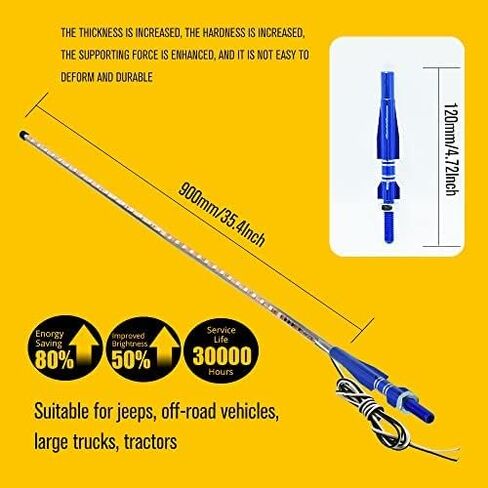 HONLEEX 2 قطعة 3FT RGB LED أضواء سوط 270 درجة ستروب تلقائي LED هوائي ضوء مقاوم للماء للطرق الوعرة ATV UTV RZR شاحنة قارب Can-am.DC12V.(90 سم) in Kuwait