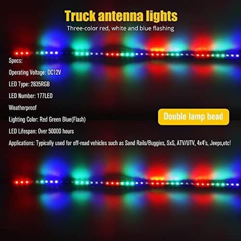 HONLEEX 2 قطعة 3FT RGB LED أضواء سوط 270 درجة ستروب تلقائي LED هوائي ضوء مقاوم للماء للطرق الوعرة ATV UTV RZR شاحنة قارب Can-am.DC12V.(90 سم) in Kuwait