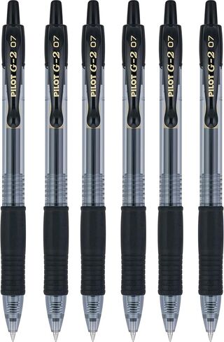 Pilot G2 07 Black Fine Retractable Gel Ink Pen Rollerball 0.7mm Nib Tip 0.39mm Line Width Refillable BL-G2-7 (6) in Kuwait