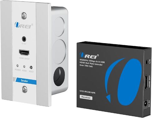 موسع HDMI OREI 4K، عبر كابل واحد Cat6/Cat7، جهاز إرسال لوحة حائط 4K @ 60 هرتز UltraHD مع تحكم HDR وIR - حتى 230 قدمًا (UHD-IPC230-WPE) in Saudi Arabia