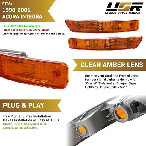 USR 98-01 Integra Bumper Lights - JDM Style All Amber Lens Turn Signal Parking Lamps (Left + Right) compatible with 1998-2001 Acura Integra DC2 in Saudi Arabia