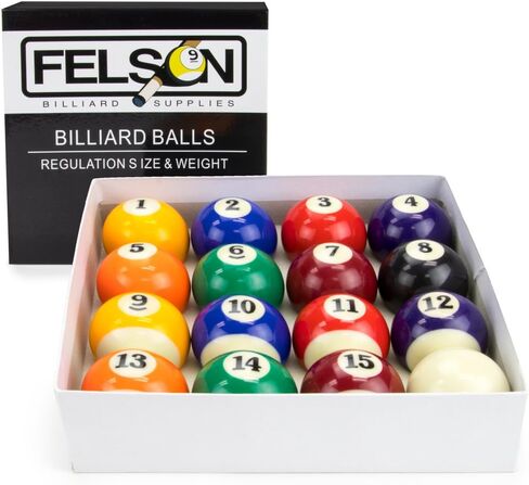 Felson Billiard Supplies Precision Engineered Billiard Balls – Full Set of 16 Balls for Pool Tables, Includes Eight Ball & White Cue Ball in Kuwait