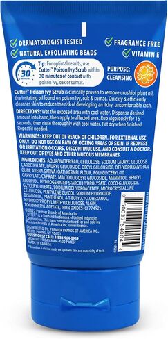 Cutter Poison Ivy, Oak, and Sumac Scrub - Fast Itch Relief, Gentle Cleansing, Natural Exfoliation for Soothing Skin Care, Fragrance-Free. Outdoor Essential for Hiking, Camping, Hunting, and Gardening. in Kuwait