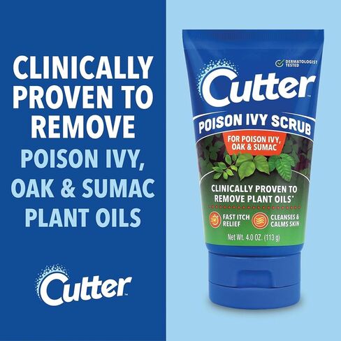Cutter Poison Ivy, Oak, and Sumac Scrub - Fast Itch Relief, Gentle Cleansing, Natural Exfoliation for Soothing Skin Care, Fragrance-Free. Outdoor Essential for Hiking, Camping, Hunting, and Gardening. in Kuwait