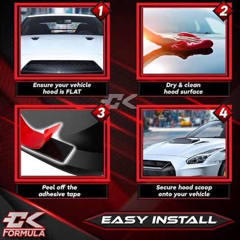 CK Formula Gloss Black Hood Scoop - Aerodynamic Air Flow Front Hood Vent Cover, Universal Fit for Cars, Coupe, Pickup Trucks, SUV, Car Body Kit, Automotive Exterior Accessory, Weatherproof, 1 Piece in Saudi Arabia