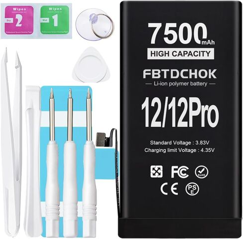 7500mAh Upgraded Replacement Battery Compatible with iPhone 12/12Pro, New Version Ultra High Capacity 0 Cycle A+ Battery Compatible with iPhone 12/12Pro, with Complete Repair Tool Kit in Saudi Arabia