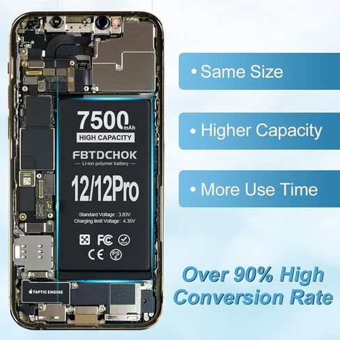 7500mAh Upgraded Replacement Battery Compatible with iPhone 12/12Pro, New Version Ultra High Capacity 0 Cycle A+ Battery Compatible with iPhone 12/12Pro, with Complete Repair Tool Kit in Saudi Arabia