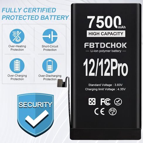 7500mAh Upgraded Replacement Battery Compatible with iPhone 12/12Pro, New Version Ultra High Capacity 0 Cycle A+ Battery Compatible with iPhone 12/12Pro, with Complete Repair Tool Kit in Saudi Arabia