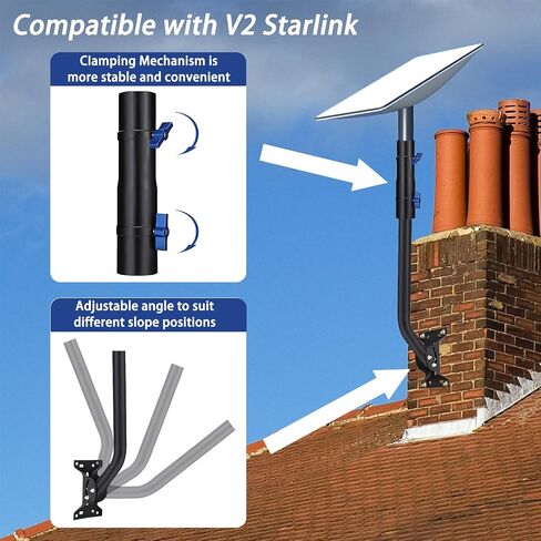 حامل حائط طويل Starlink قابل للتعديل، مجموعة تركيب Starlink شديدة التحمل، حامل سقف Starlink للقمر الصناعي لمجموعة الإنترنت Starlink، محول تركيب Starlink، متوافق مع V2 Starlink in Saudi Arabia