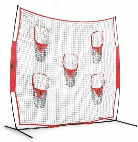 شبكة رمي مدرب كرة القدم المحمولة من PodiuMax، شبكة بدون عقد بطول 8 أقدام × 8 أقدام لتحسين دقة رمي QB مع 5 جيوب مستهدفة، مع حقيبة حمل (أحمر) in Kuwait