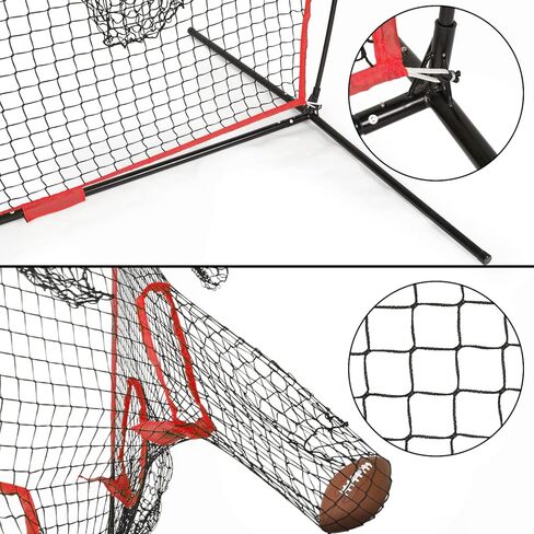 شبكة رمي مدرب كرة القدم المحمولة من PodiuMax، شبكة بدون عقد بطول 8 أقدام × 8 أقدام لتحسين دقة رمي QB مع 5 جيوب مستهدفة، مع حقيبة حمل (أحمر) in Kuwait