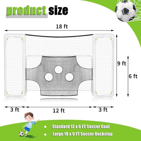 Meooeck 3 in 1 Soccer Goal, Backstop, Target 18 x 9 ft Football Training Target Net for Shooting Soccer Goal Target Nets with Highlighted Scoring Zones Finishing Drill Practice in Kuwait