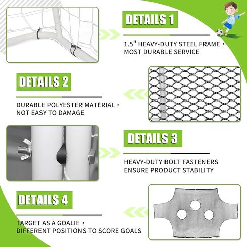 Meooeck 3 in 1 Soccer Goal, Backstop, Target 18 x 9 ft Football Training Target Net for Shooting Soccer Goal Target Nets with Highlighted Scoring Zones Finishing Drill Practice in Kuwait