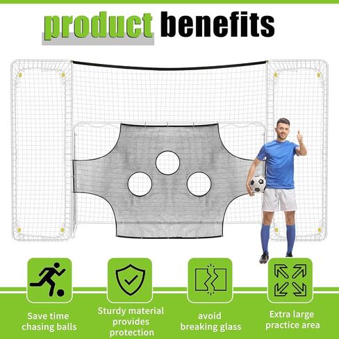 Meooeck 3 in 1 Soccer Goal, Backstop, Target 18 x 9 ft Football Training Target Net for Shooting Soccer Goal Target Nets with Highlighted Scoring Zones Finishing Drill Practice in Kuwait