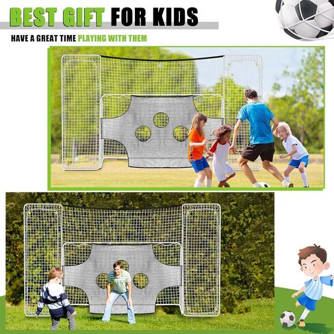 Meooeck 3 in 1 Soccer Goal, Backstop, Target 18 x 9 ft Football Training Target Net for Shooting Soccer Goal Target Nets with Highlighted Scoring Zones Finishing Drill Practice in Kuwait